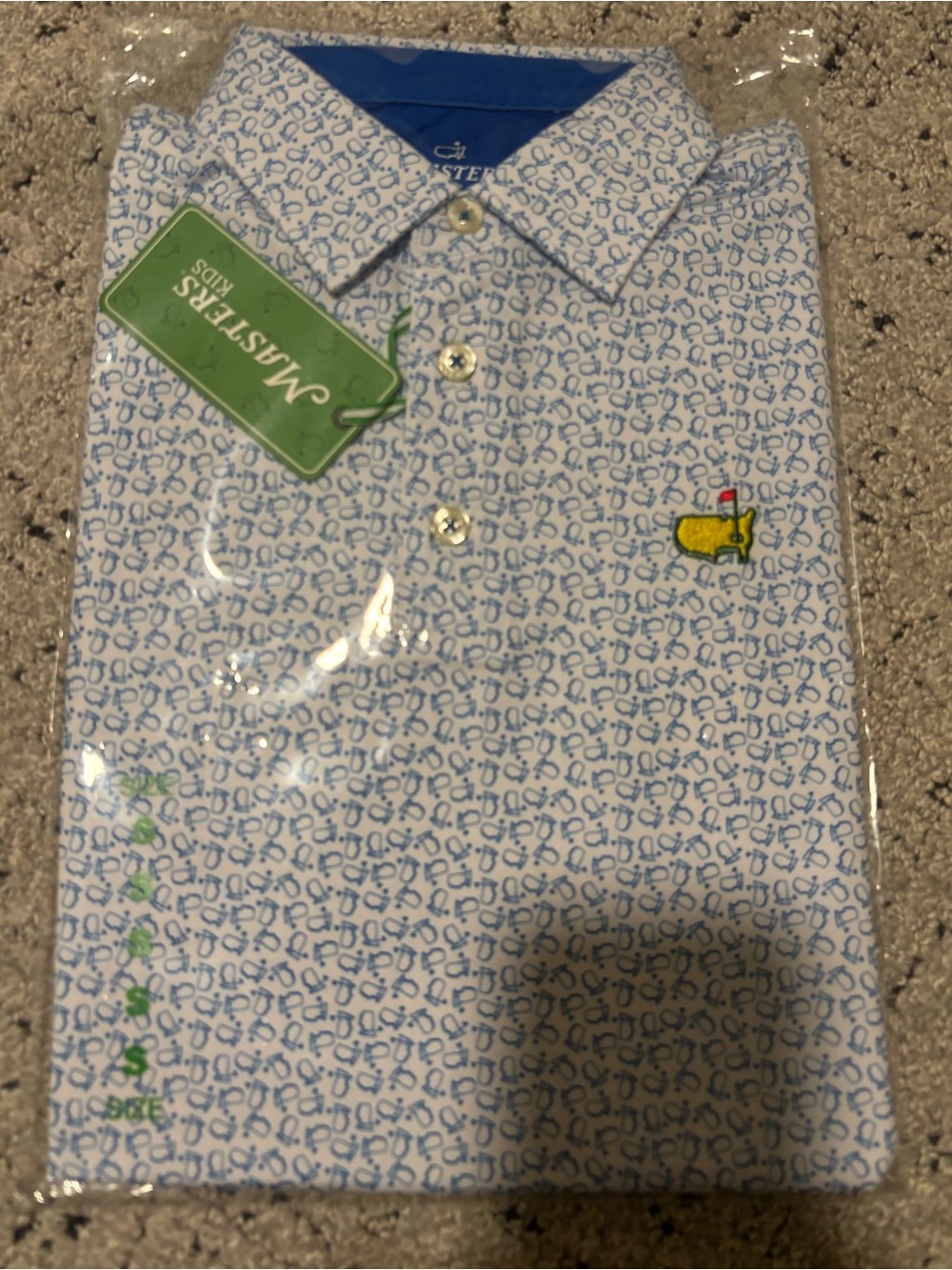 Masters Light Blue Patterned Polo with Yellow Green Logo (Kids)